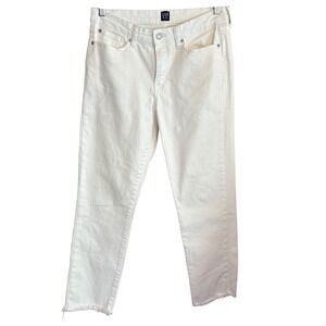 Gap Denim White Raw Hem Cropped Straight Leg Jeans Womens Size‎ 28 Regular